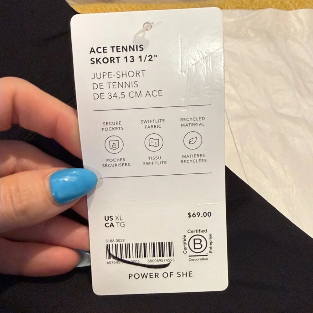 Athleta Ace Tennis Skort 13.5” Black XL NWT Swiftlite Athletic Pickleball Golf - Picture 3 of 5